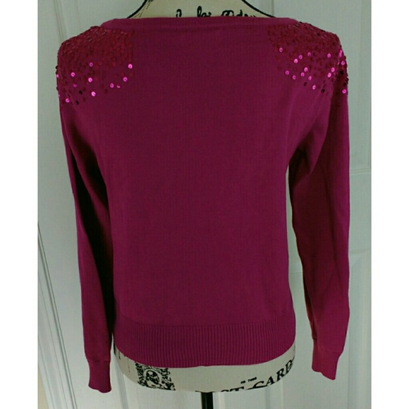 ELLE magenta button cardigan with sequins, small - Picture 3 of 5